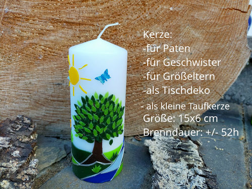 Taufkerze Lebensbaum 15x6cm, Patenkerze